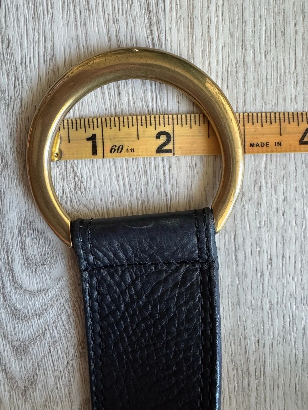 WCM New York Leather Black & Gold Tone Metal Boho Large Hook & Buckle Belt LARGE
